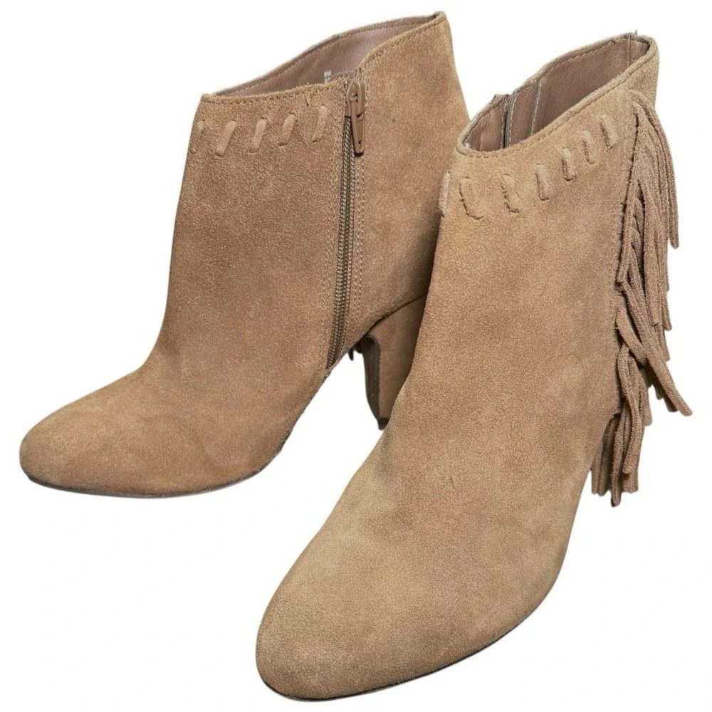 MIA‎ Selina Fringe Ankle Boots Tan Suede Leather Size 8 Boho Western Chic